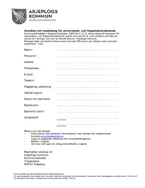 Fillable Online Arjeplog Anskan Om Resebidrag Fax Email Print Pdffiller