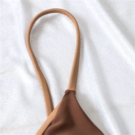 Women String Bikini Set Add Logo Sexy Thong Contrast Color Two Piece Swimsuits Solid Color