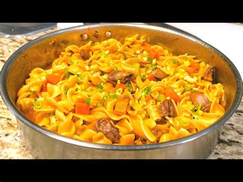 Макароны с куриными сердечками на сковородке от В гостях у Вани