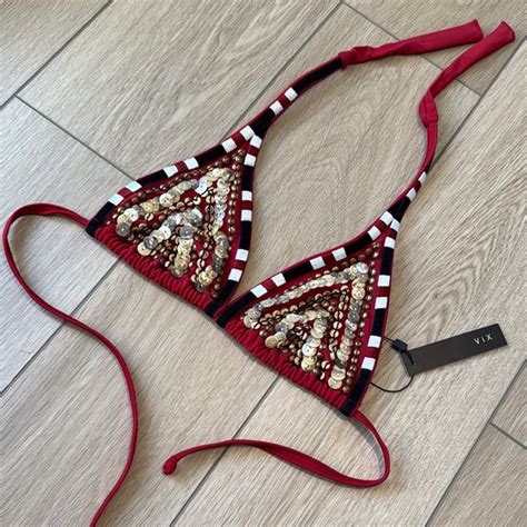Vix Swim Nwt Rare Vix By Paula Hermanny Embellished Beaded Triangle Bikini Top M Poshmark