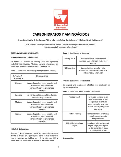 Informe práctica 7 Carbohidratos Y Aminoacidos CARBOHIDRATOS Y