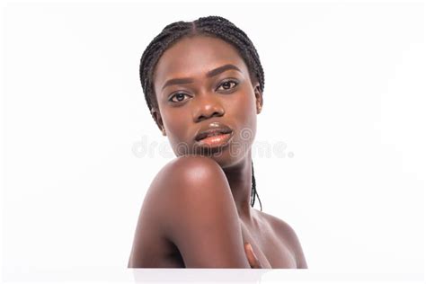 Close Up Beauty Portrait Of A Beautiful Half Naked Woman Isolated Over White Background Stock