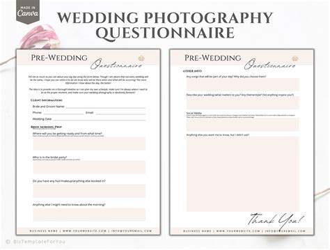 Editable Wedding Photography Questionnaire Editable Pre Wedding Client