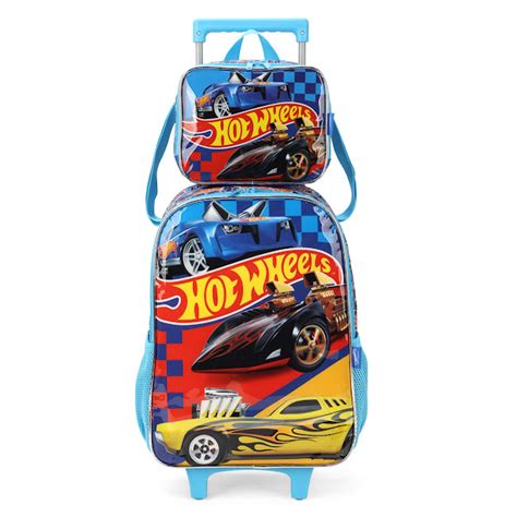 Mochila Escolar Rodinha Lancheira Estojo Hot Wheels Luxcel Lika Bijuterias