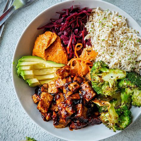 Sticky Spicy Tofu And Charred Broccoli Buddha Bowl The Happy Pear