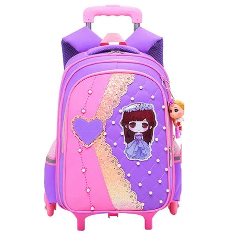 Waterproof Children Trolley School Bag Backpack Wheeled School Bag For