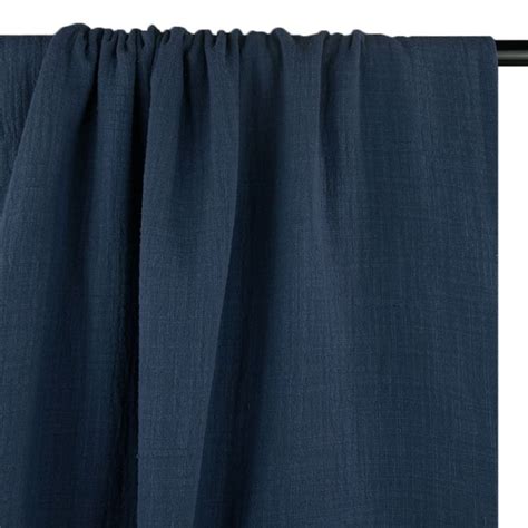 Double Gaze de Coton Effet Lin Bleu Denim Tissu Souple et Léger