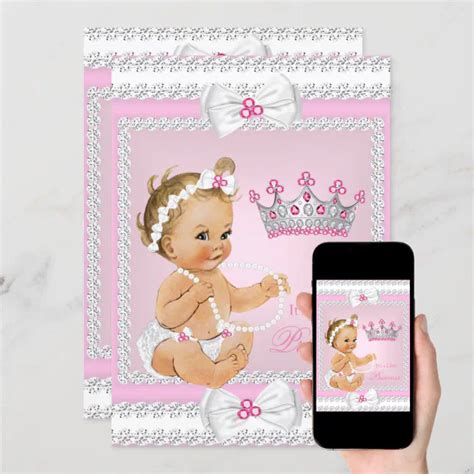 Princess Baby Shower Pink White Pearls Bows Blonde Invitation Zazzle