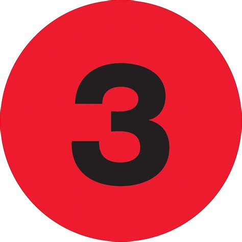 2 Circle 3 Fluorescent Red Number Labels 500roll