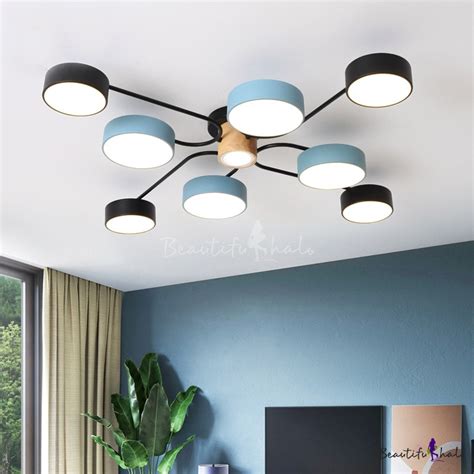 Black And Blue Molecule Ceiling Light Macaron Head Led Semi Flush