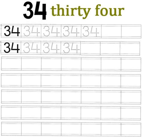 Worksheet on Number 34 | Preschool Number Worksheets | Number 34