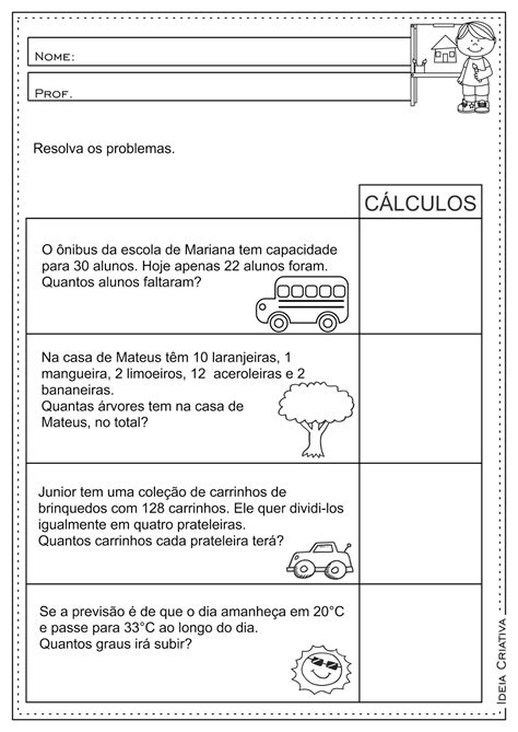 Problemas De Matemática Adição E Subtração 3 Ano Para Imprimir