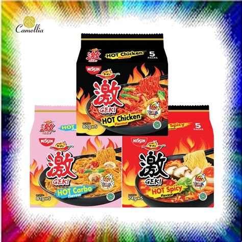 Halal NISSIN Gekikara Ramen Korean Hot Chicken Hot Carbonara Hot Spicy Flavour 5 Pack Per