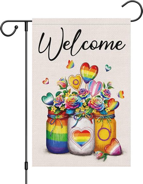 Love Is Love Lgbt Garden Flag X Inch Double Sided Burlap Small Rainbow Floral Pride Gay