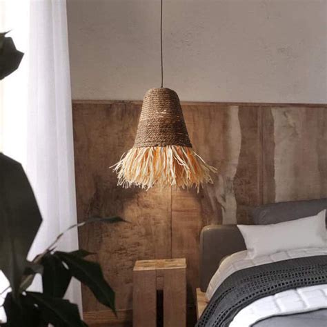 Lamppo Pendant Lights Seagrass Fringe Pendant Grass Lampshade For
