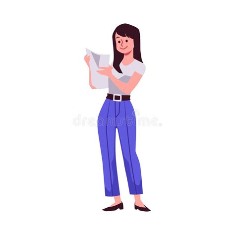 Joven Mujer Sonriendo Letra De Lectura Caricatura Ilustración Vectorial