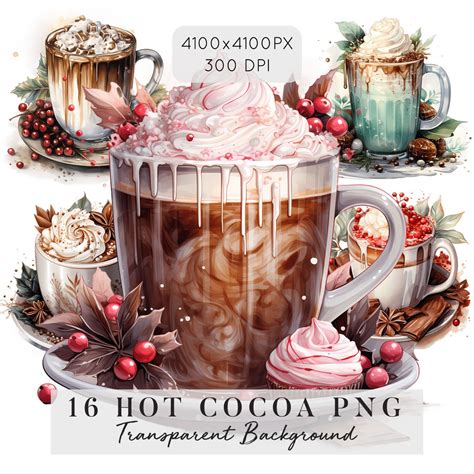 Hot Cocoa Clipart Winter Holiday Cilpart Hot Cocoa Png Bundle Transparent Background