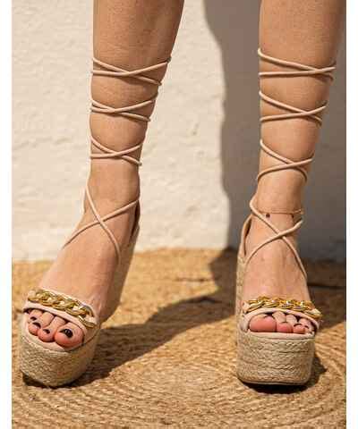 Nude γυναικεία πέδιλα χωρίς τακούνι με κορδόνια GLAMI gr