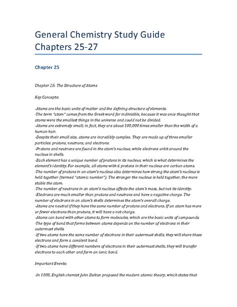 General Chemistry Study Guide Chapters 25-27 - General Chemistry Study