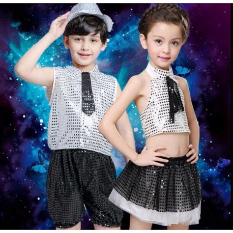 Silver black patchwork sequined girls boys child toddlers kindergarten ...