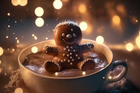 Adorable Gingerbread Man Sitting In A Cup Of Hot Cocoa Stock Illustration Illustration Of