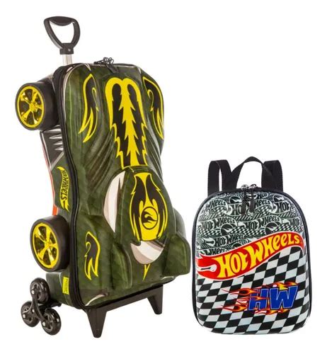 Kit Mochila D Infantil C Rodinhas Lancheira Hot Wheels