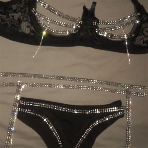 Intimates Sleepwear Rhinestone Open Cup Lingerie Set Valentines Day