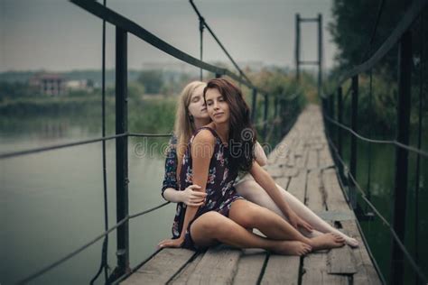 Lesbian Couple Together Outdoors Concept Stock Photo Image Of Embrace Blonde