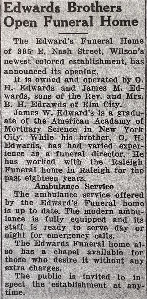 Edwards Funeral Home announces its opening. | Black Wide-Awake