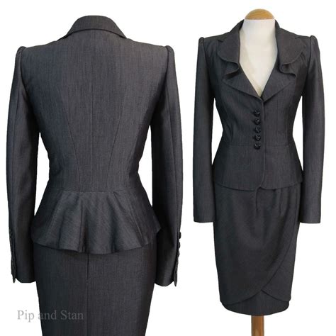 Ms Grey Pencil Skirt Suit Size 14 1950s 50s Vintage Style Women Ladies