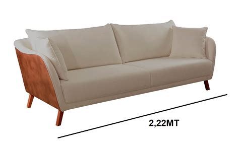 SOFÁ DOHA 3 LUGARES 2 22 DE LARGURA COURINO CARAMELO E LINHO NUDE Casa Guido