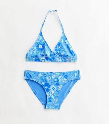 Girls Blue Tropical Triangle Bikini Set New Look