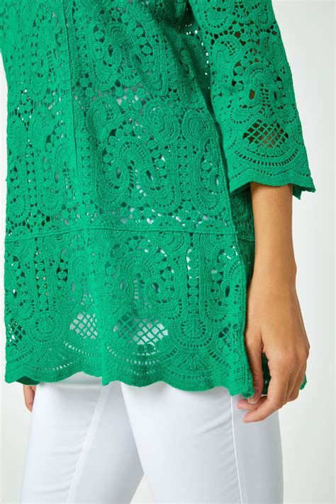 Jade Cotton Crochet Tunic Top Roman Uk