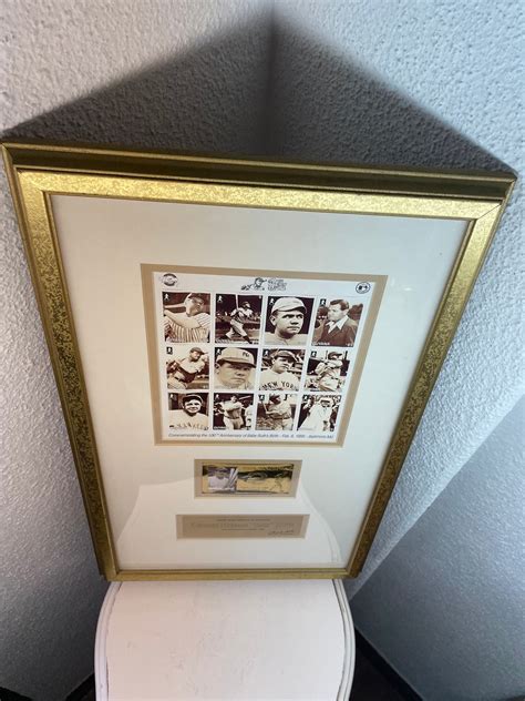 Vintage Babe Ruth Centenary Baseball Stamp Collection A Framed Tribute To The Bambino And