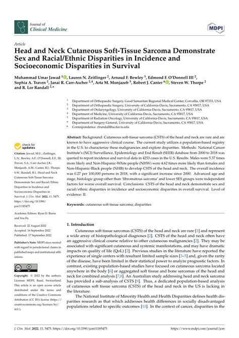 Pdf Head And Neck Cutaneous Soft Tissue Sarcoma Demonstrate Sex And Racial Ethnic Disparities