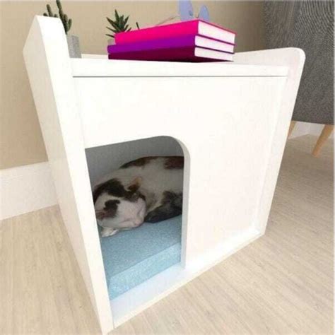 Casinha Caminha Mesa De Cabeceira Para Gato Mdf Branco MadeiraMadeira