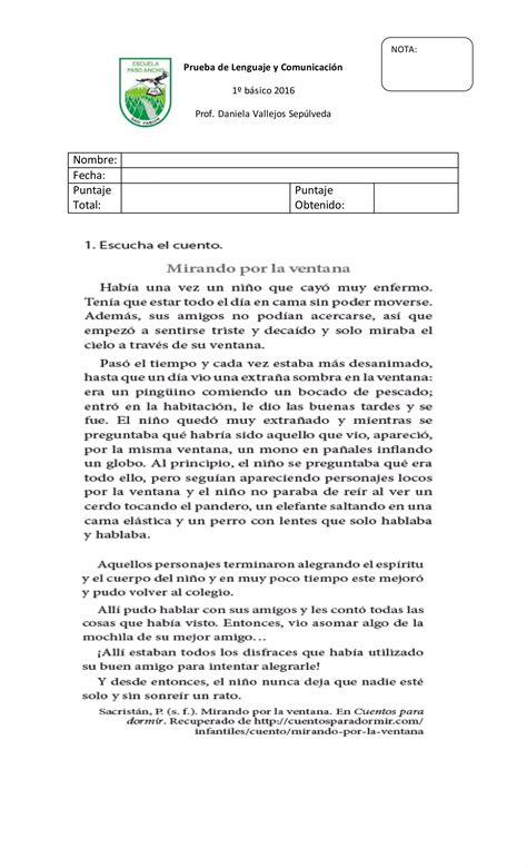 Prueba de lenguaje y comunicación 1 PDF