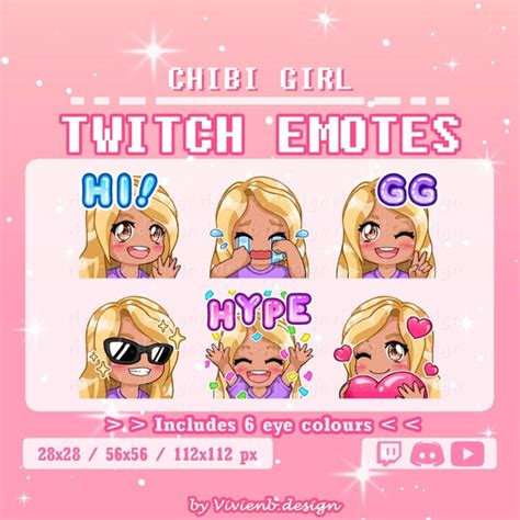 Twitch Emote Pack Chibi Girl Long Blonde Hair Tanned Etsy