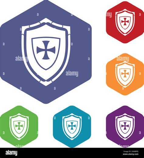 Shield With Cross Icons Set Stock Vector Image And Art Alamy