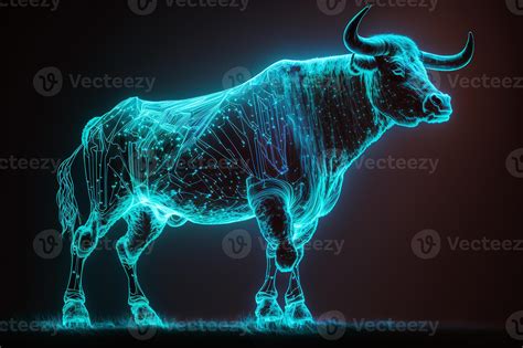 Bull stock exchange. glowing neon bull against the background of stock ...