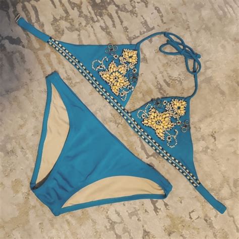 Victorias Secret Beaded Triangle Bikini Top And Bottoms Gem