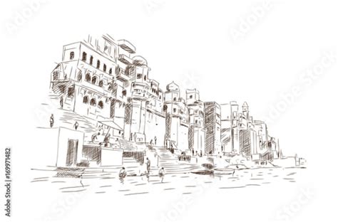 Sketch of Varanasi ghat in vector illustration. Stock Vector | Adobe Stock