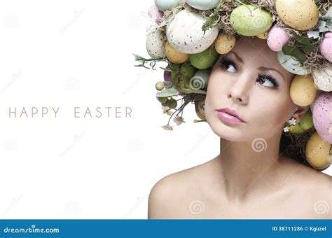 Easter Woman Portrait Of A Happy Woman In Bunny Ears Winking Closeup