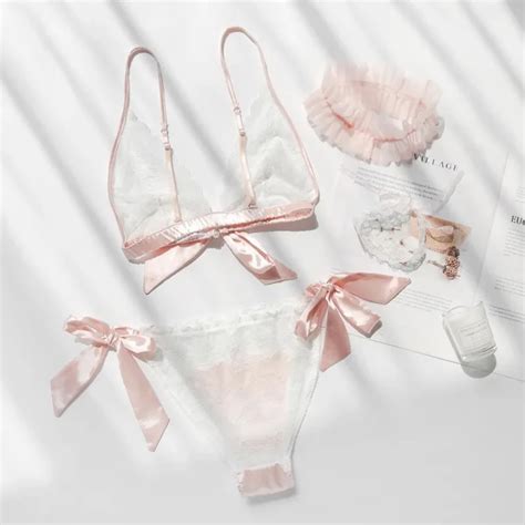 Japanese Underwear Set Women Bra Panty Underwear Suit Wire Free Satin Bra Shorts Set Lingerie