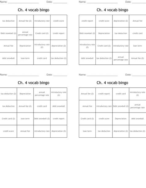 Ch 4 Vocab Bingo Wordmint