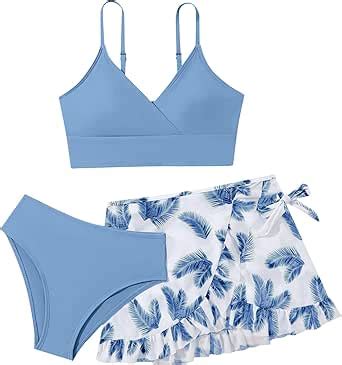 Generisch Costume Da Bagno Da Bambina Pezzi Tinta Unita Bikini Rullfe Costume Da Bagno