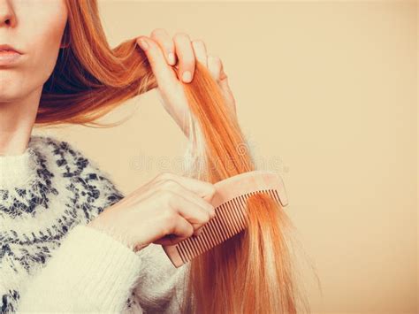 Teenage Blonde Girl Brushing Her Hair With Comb Stock Image Image Of Haircare Healthy