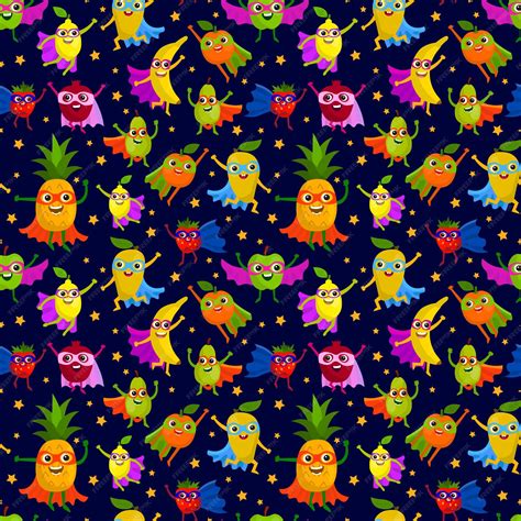 Premium Vector | Cute superheroes fruits seamless pattern. superpower