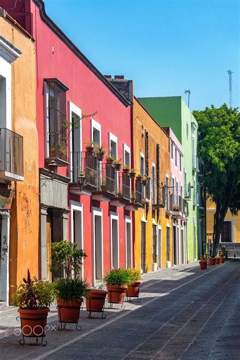 Colorful Colonial Architecture In The Historic Center Of Puebla Mexico