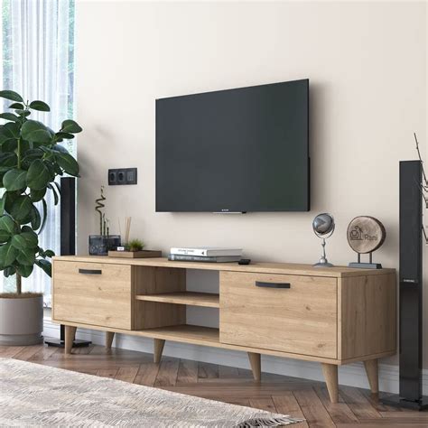 Buy Home Canvas Tv Unit Modern Free Standing Tv Stand 180 Cm Oak